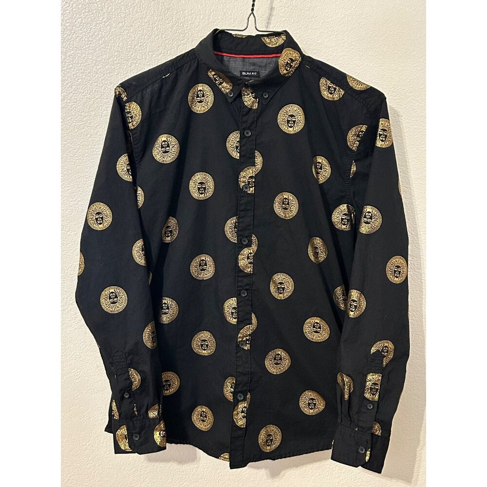 Black & Gold Men’s Slim Fit Button-Up Shirt Drill Clothing Co. M 100% Cotton